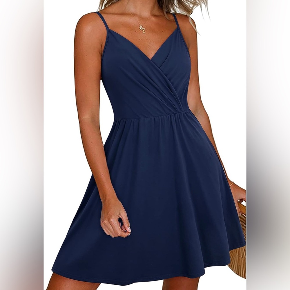 Women's Summer Dress Spaghetti Strap V Neck Casual Sundress with Pockets